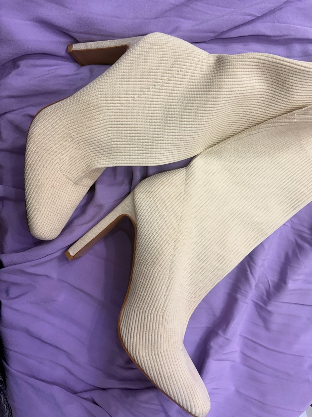 SHIEN Cream Knit Sock Booties with Stiletto Heel